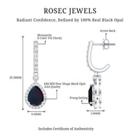 Classic Black Opal and Moissanite Hoop Drop Earrings