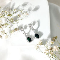 Classic Black Opal and Moissanite Hoop Drop Earrings