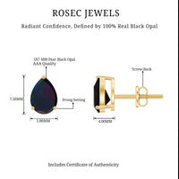 Genuine 5X7mm Pear Shaped Black Opal Stud Earrings