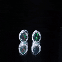 Classic Pear Cut Black Opal and Moissanite Halo Stud Earrings
