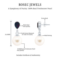 Freshwater Pearl Drop Earrings with Black Opal and Diamond