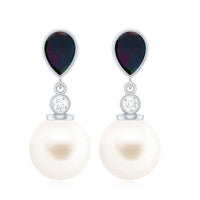 Freshwater Pearl Drop Earrings with Black Opal and Diamond