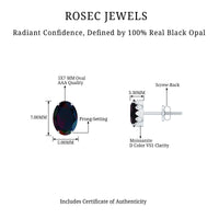 1.8 Carat Oval Black Opal Solitaire Stud Earrings with Diamond