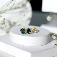 1.8 Carat Oval Black Opal Solitaire Stud Earrings with Diamond
