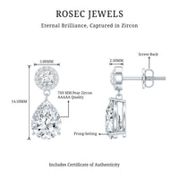 Certified 7X9 MM Zirconia Pear Drop Earrings for Wedding