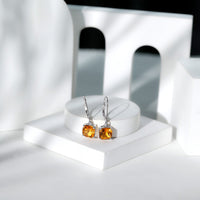 4.4 Carat Cushion Cut Citrine Solitaire Drop Earrings