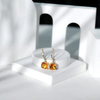 4.4 Carat Cushion Cut Citrine Solitaire Drop Earrings