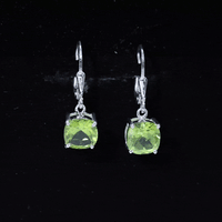 4 Carat Cushion Cut Peridot Solitaire Drop Earrings with Leverback