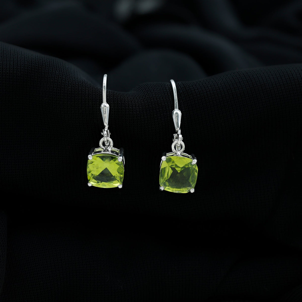 4 Carat Cushion Cut Peridot Solitaire Drop Earrings with Leverback