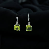 4 Carat Cushion Cut Peridot Solitaire Drop Earrings with Leverback