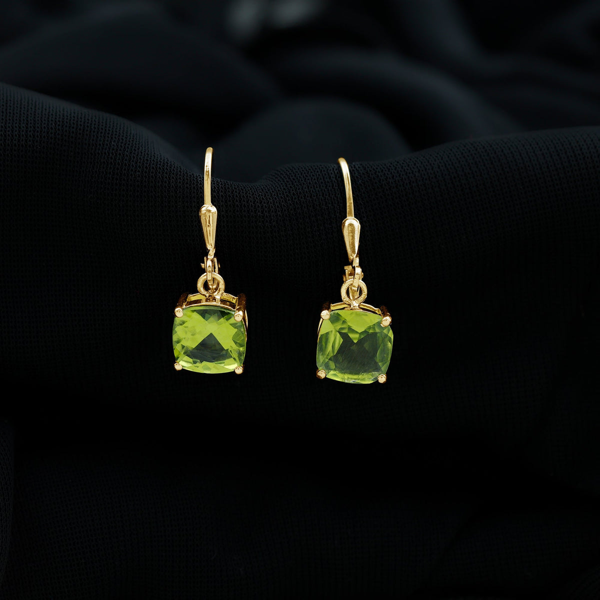4 Carat Cushion Cut Peridot Solitaire Drop Earrings with Leverback