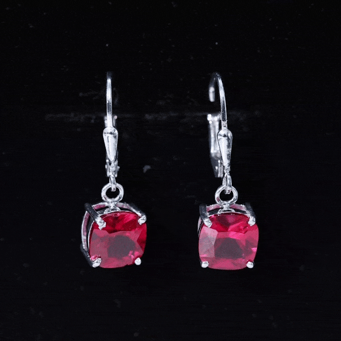 Rosec Jewels 4 Carat cushion cut lab grown ruby hoop earrings for women, showcasing sparkling red gemstones and elegant hoop design.