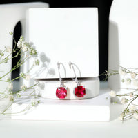 4 Carat Cushion Cut Lab Grown Ruby Hoop Earrings for Women