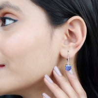 5.5 Carat Cushion Cut Lab Created Tanzanite Solitaire Drop Earrings