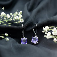 5.5 Carat Cushion Cut Lab Created Tanzanite Solitaire Drop Earrings