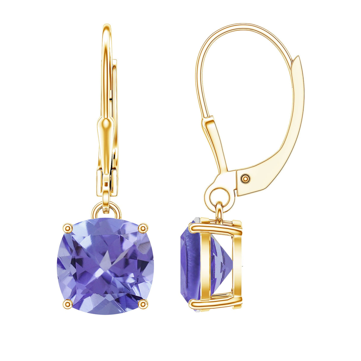 5.5 Carat Cushion Cut Lab Created Tanzanite Solitaire Drop Earrings
