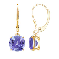 5.5 Carat Cushion Cut Lab Created Tanzanite Solitaire Drop Earrings