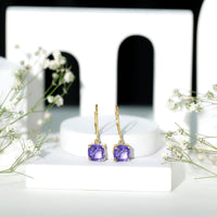 5.5 Carat Cushion Cut Lab Created Tanzanite Solitaire Drop Earrings