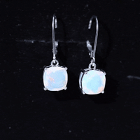 Cushion Cut Solitaire Ethiopian Opal Drop Earrings