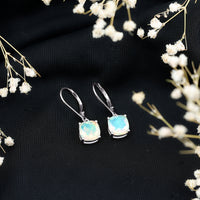 Cushion Cut Solitaire Ethiopian Opal Drop Earrings