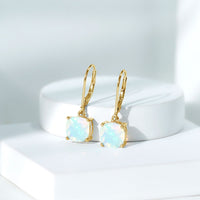 Cushion Cut Solitaire Ethiopian Opal Drop Earrings
