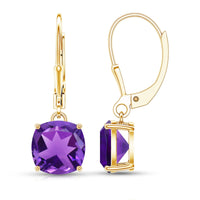 Natural 8mm Cushion Cut Amethyst Drop Earrings with Lever Back