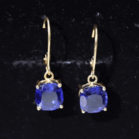Cushion Cut Lab Grown Blue Sapphire Drop Hoop Earrings