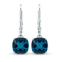 Cushion Cut London Blue Topaz Solitaire Drop Earrings