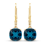 Cushion Cut London Blue Topaz Solitaire Drop Earrings