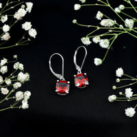 6.4 Carat Cushion Cut Garnet Solitaire Drop Earrings with Lever Back