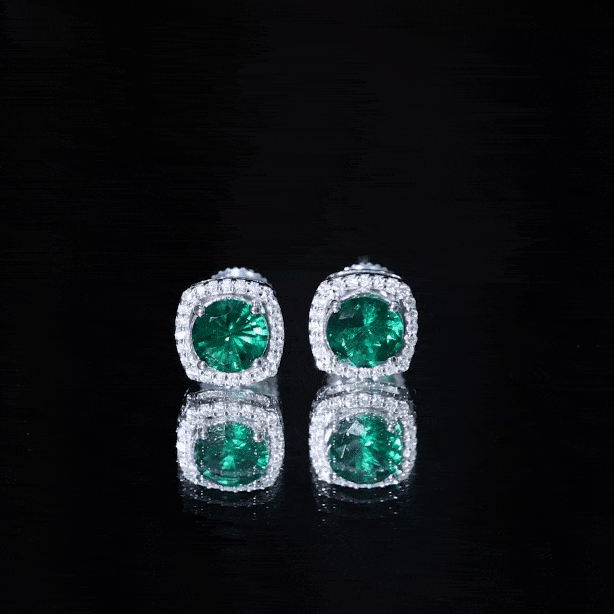 Rosec Jewels 1.6 carat lab-grown emerald stud earrings with certificate, featuring vibrant green emerald gemstones and classic earring design.