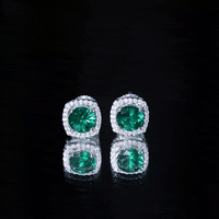 Classic Lab Grown Emerald Halo Stud Earrings with Certificate