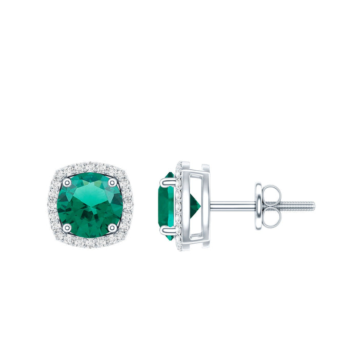Rosec Jewels 1.6 carat lab-grown emerald stud earrings with certificate, featuring vibrant green emerald gemstones and silver setting.