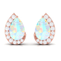1.5 CT Ethiopian Opal Teardrop Stud Earrings with Diamond