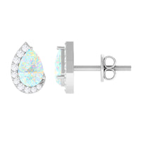 1.5 CT Ethiopian Opal Teardrop Stud Earrings with Diamond