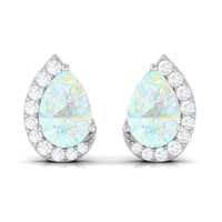 1.5 CT Ethiopian Opal Teardrop Stud Earrings with Diamond