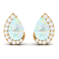 1.5 CT Ethiopian Opal Teardrop Stud Earrings with Diamond