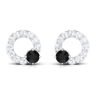 Real Black Onyx Circle Stud Earrings with Diamond