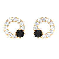 Real Black Onyx Circle Stud Earrings with Diamond