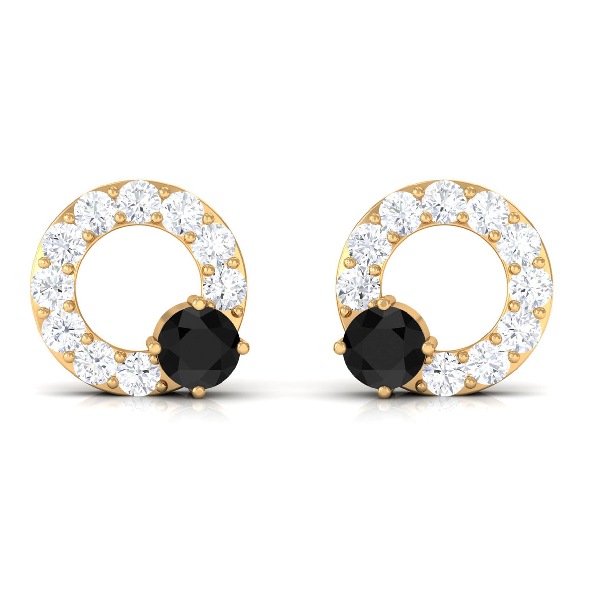 Real Black Onyx Circle Stud Earrings with Diamond