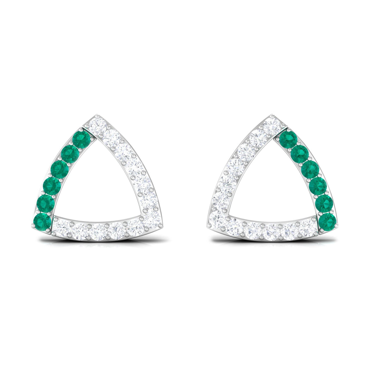 1/2 CT Emerald and Diamond Open Triangle Stud Earrings