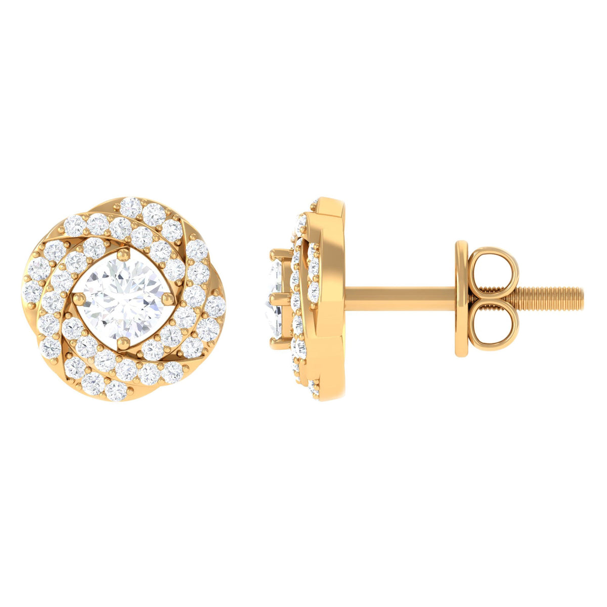 Classic Diamond Cluster Earrings with Screw Back