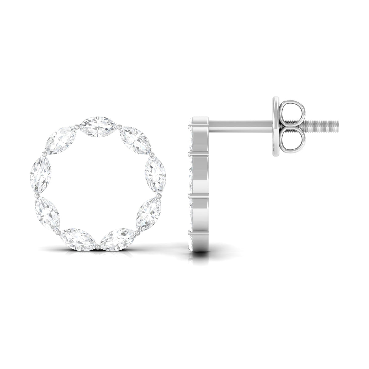 Natural Marquise Diamond Circle Earrings Studs with Screw Back