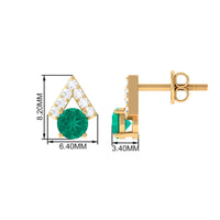 Emerald and Diamond Contemporary Stud Earrings