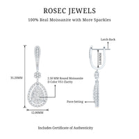 Certified Moissanite Bridal Drop Earrings For Wedding