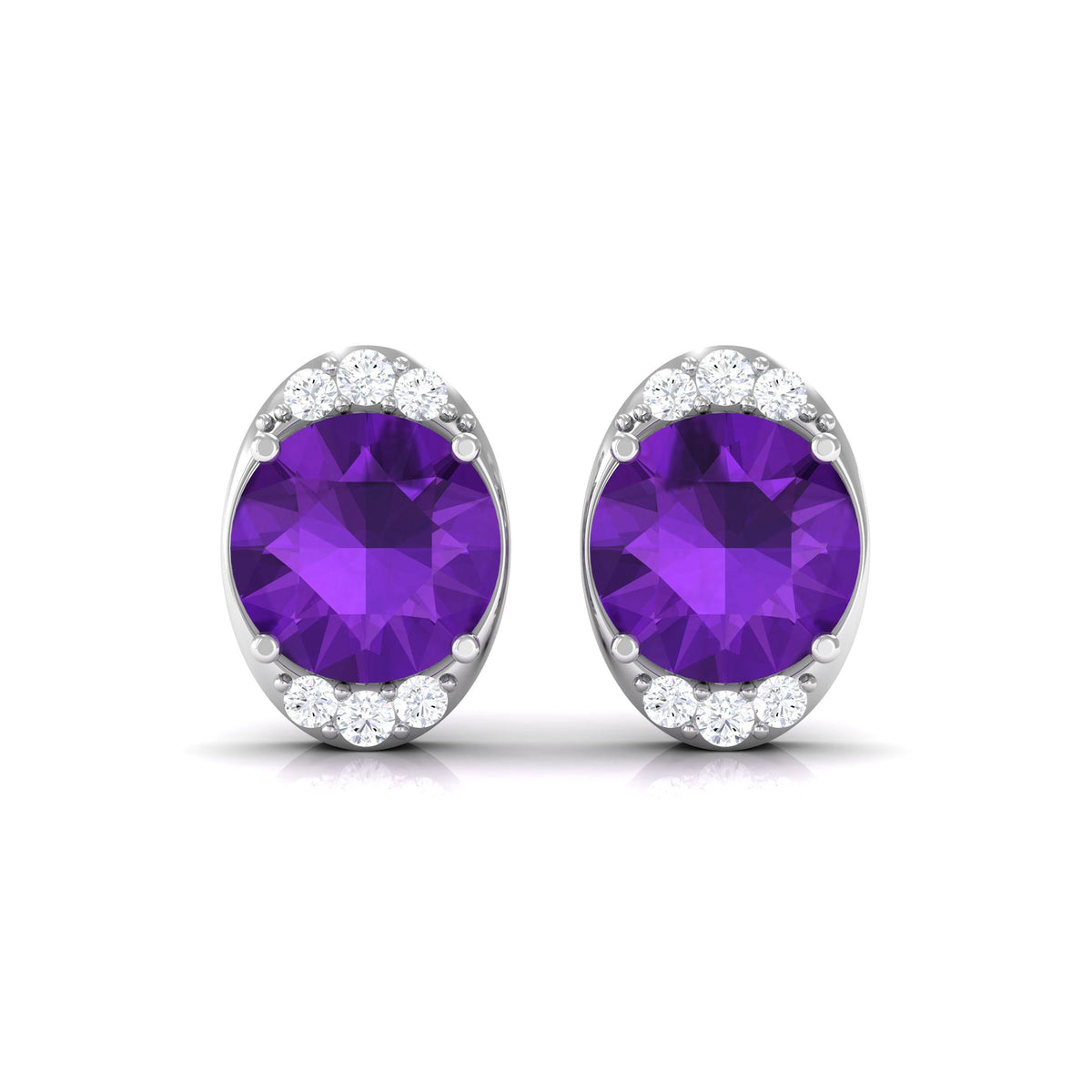 Simple Amethyst and Diamond Stud Earrings