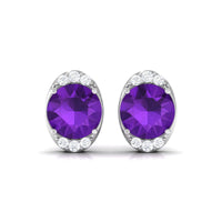 Simple Amethyst and Diamond Stud Earrings