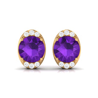 Simple Amethyst and Diamond Stud Earrings