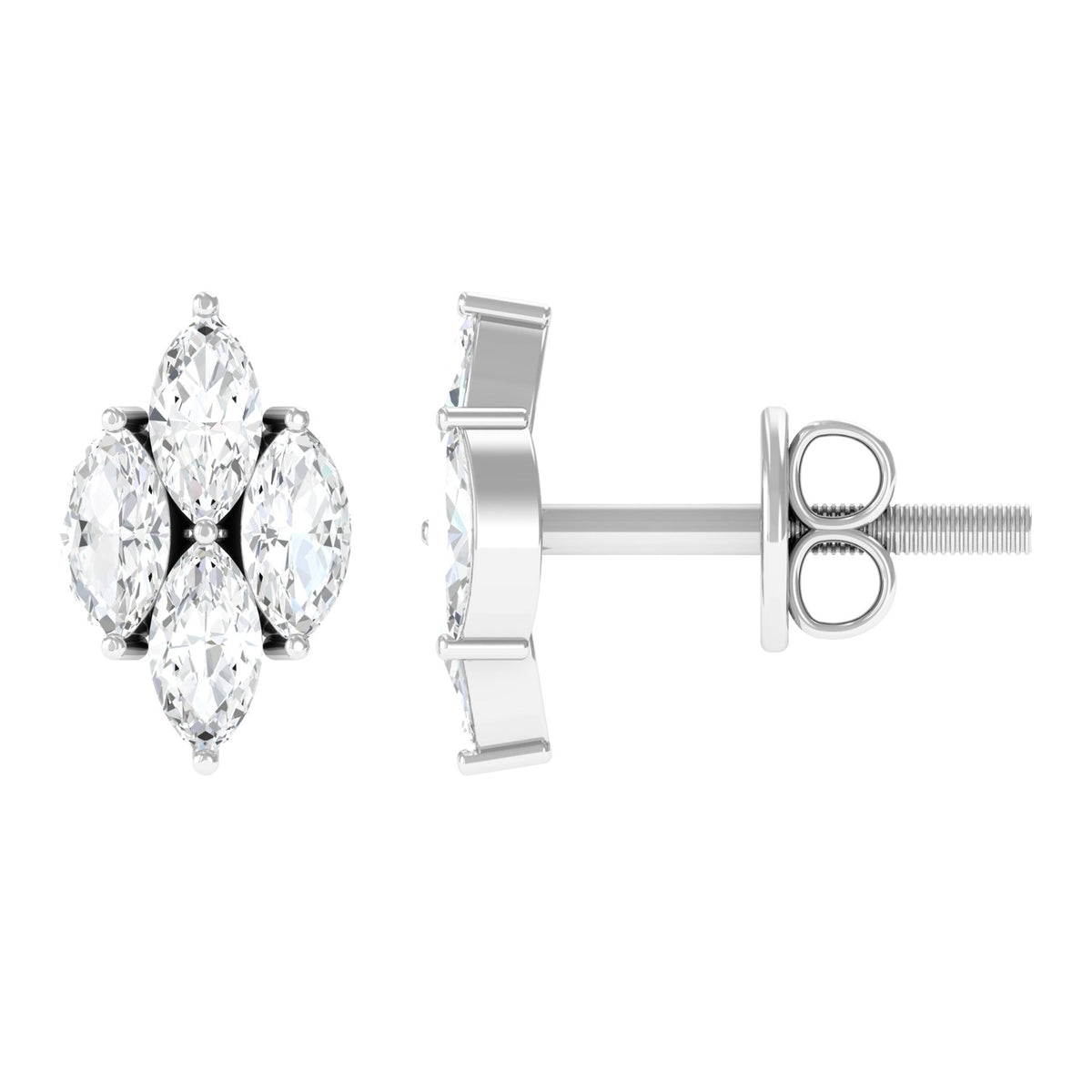 Marquise Cut Real Diamond Cluster Stud Earrings