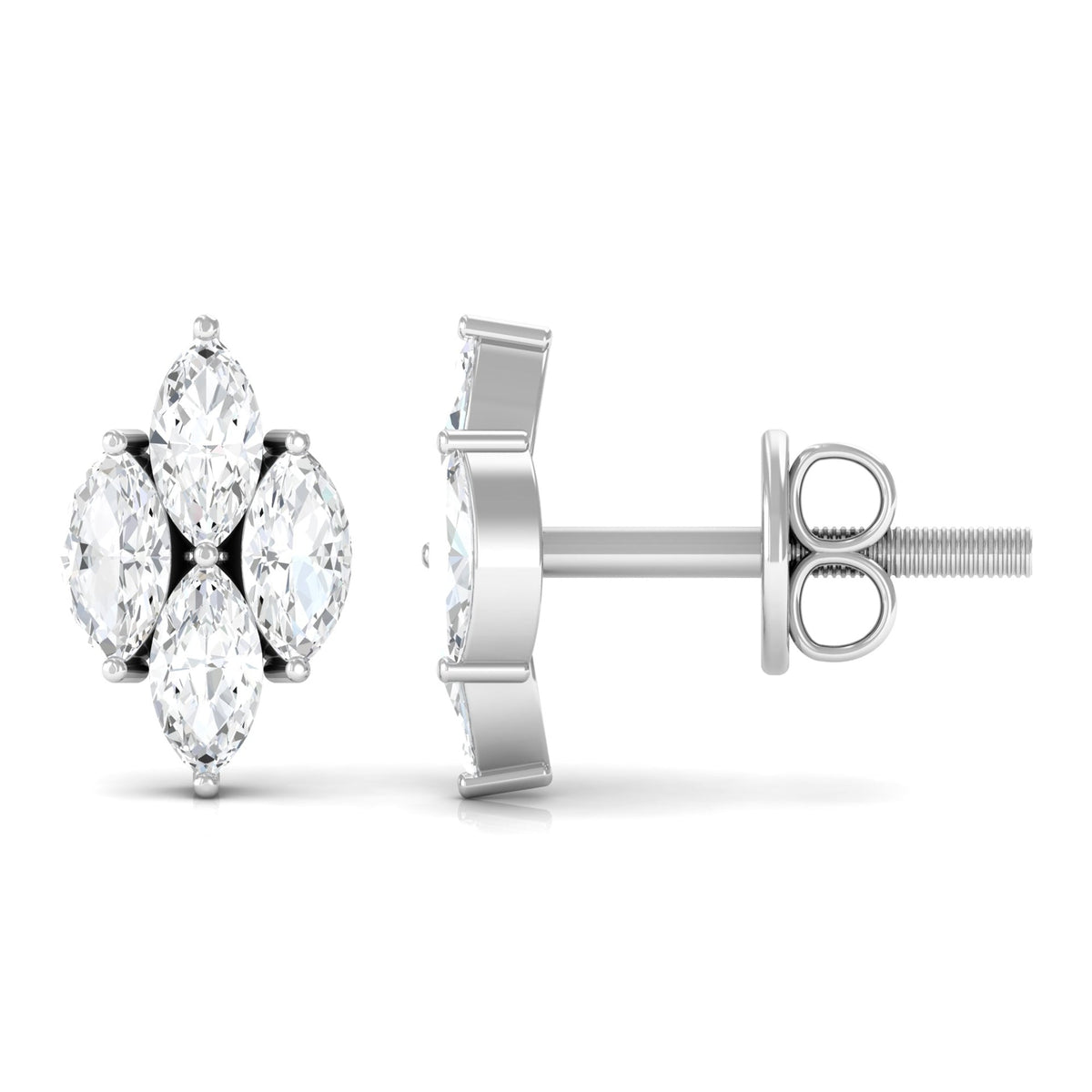Marquise Cut Real Diamond Cluster Stud Earrings